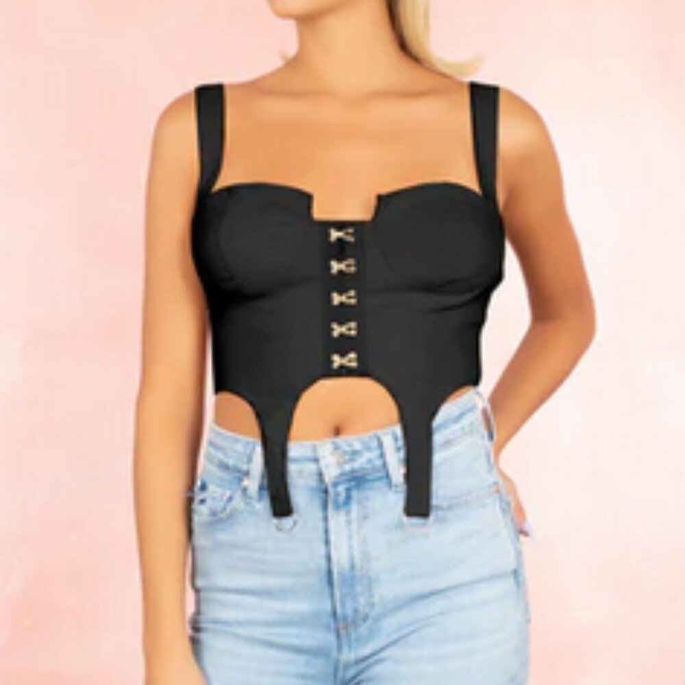 Sleeveless Bustier Sweetheart Neck Garter Hook And Eye Crop Top Blouse
